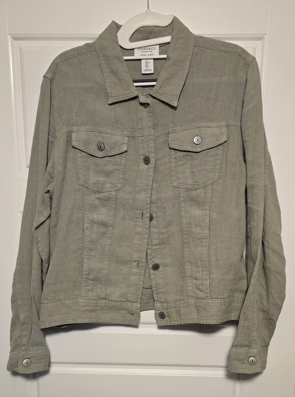Jones New York Olive Linen Button-Front Shirt Jacket